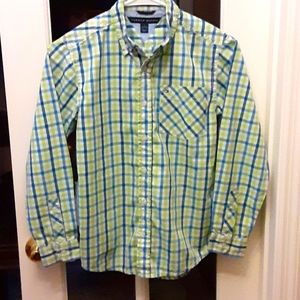Tommy Hilfiger blue lime white check shirt long sleeve button down M 12/14 EUC…